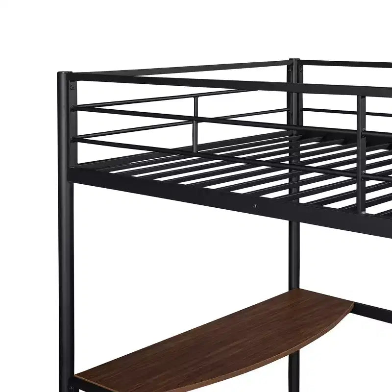 Lit mezzanine métallique pour jumeaux avec bureau, échelle et rampe - ModernLuxe