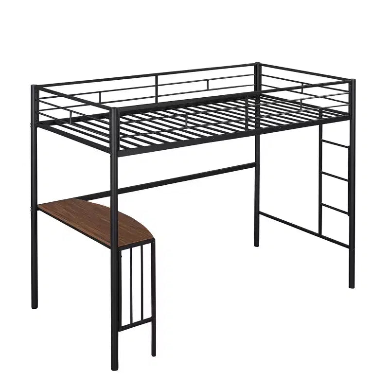 Lit mezzanine métallique pour jumeaux avec bureau, échelle et rampe - ModernLuxe