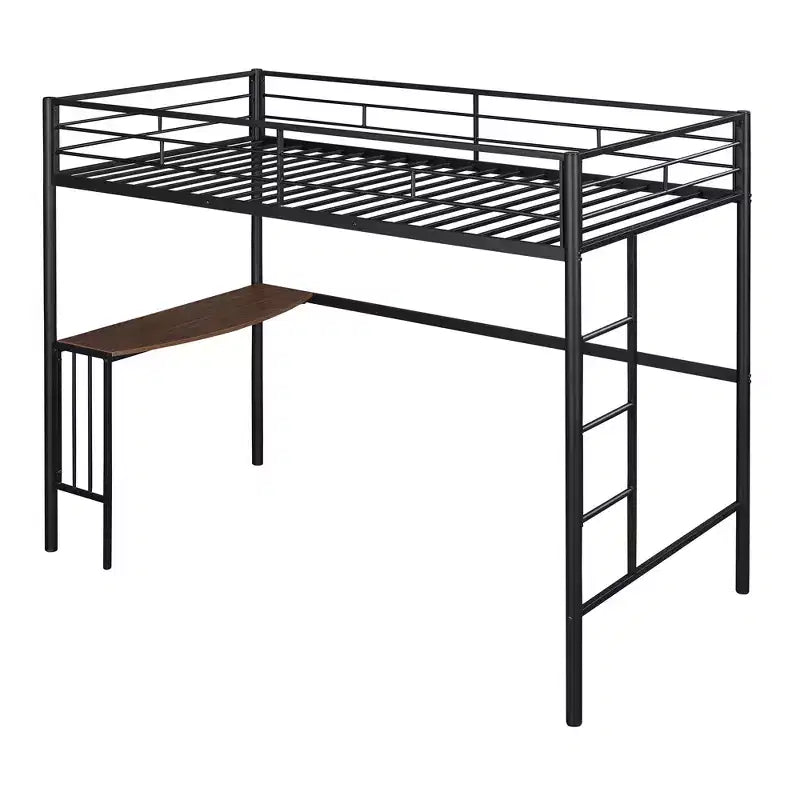 Lit mezzanine métallique pour jumeaux avec bureau, échelle et rampe - ModernLuxe