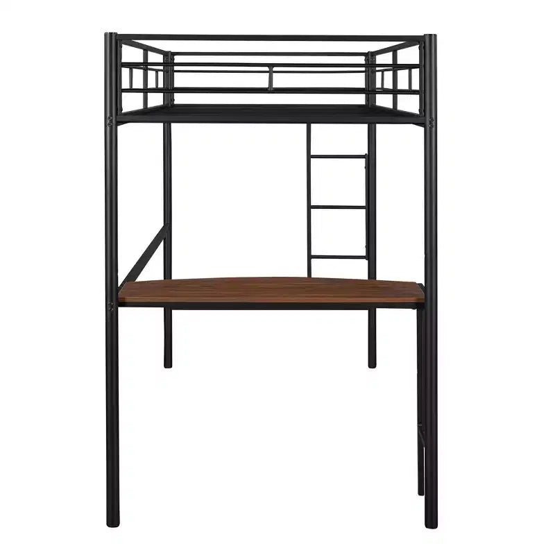 Lit mezzanine métallique pour jumeaux avec bureau, échelle et rampe - ModernLuxe