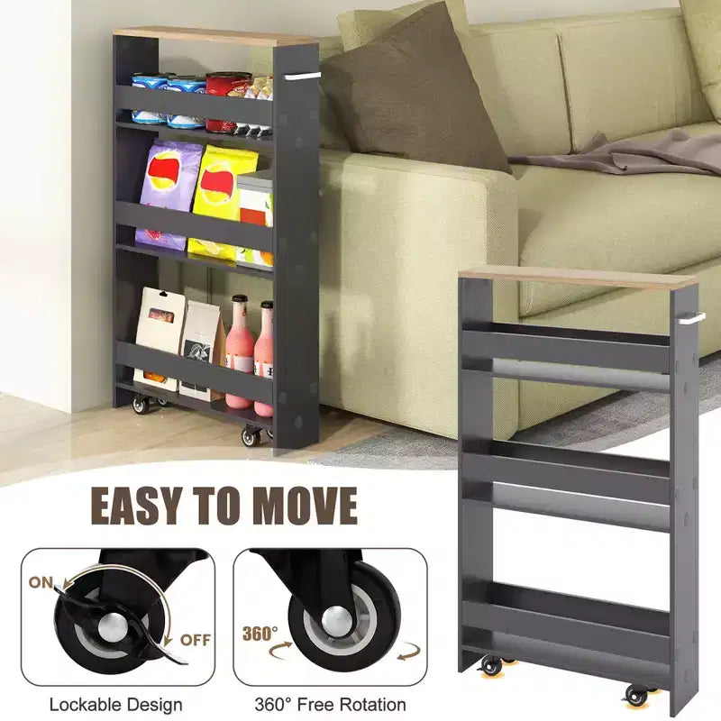 Costway Chariot de Rangement de Cuisine Slim à roulettes, Étagère Mobile avec Poignée