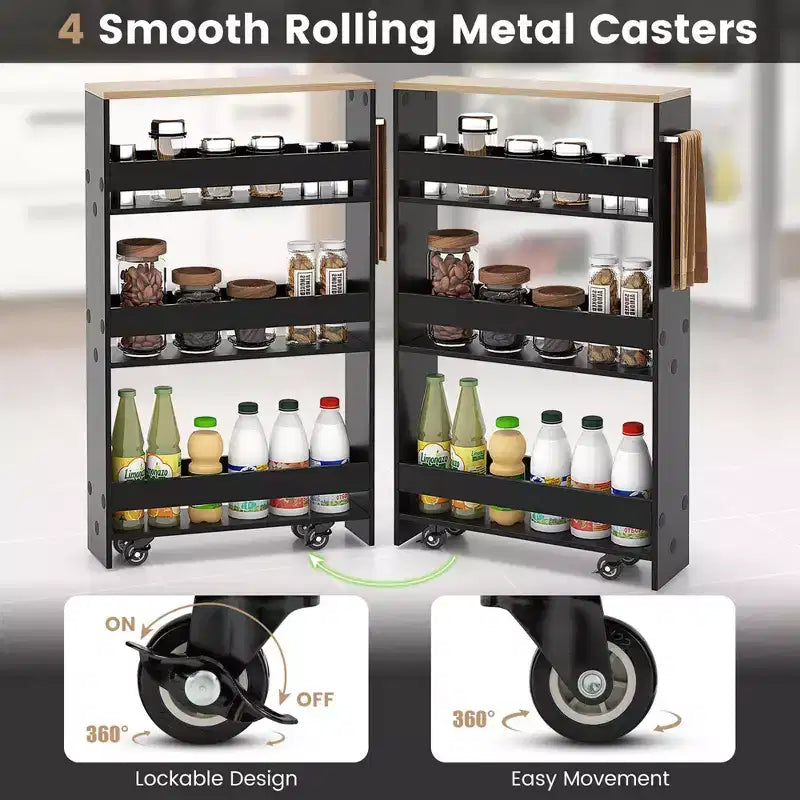 Costway Chariot de Rangement de Cuisine Slim à roulettes, Étagère Mobile avec Poignée
