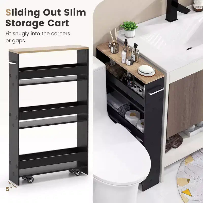 Costway Chariot de Rangement de Cuisine Slim à roulettes, Étagère Mobile avec Poignée