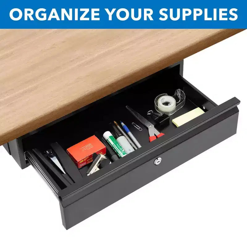 Mount-It! Tiroir coulissant sous le bureau avec serrure et 2 clés incluses | Se fixe aux bureaux, tables et établis de plus de 1,8 cm d'épaisseur | Noir mat