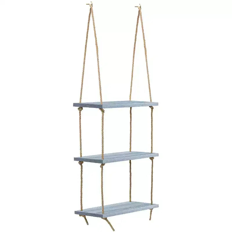 Étagère murale rustique en bois à 3 niveaux Sorbus – Organiseur de rangement en corde, étagères flottantes (gris)