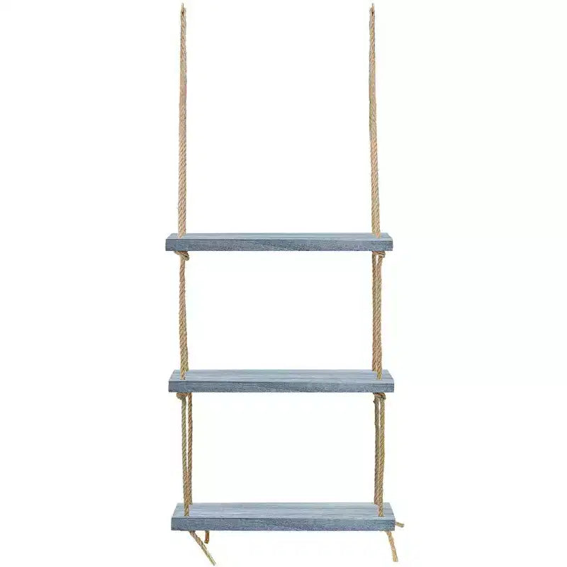 Étagère murale rustique en bois à 3 niveaux Sorbus – Organiseur de rangement en corde, étagères flottantes (gris)