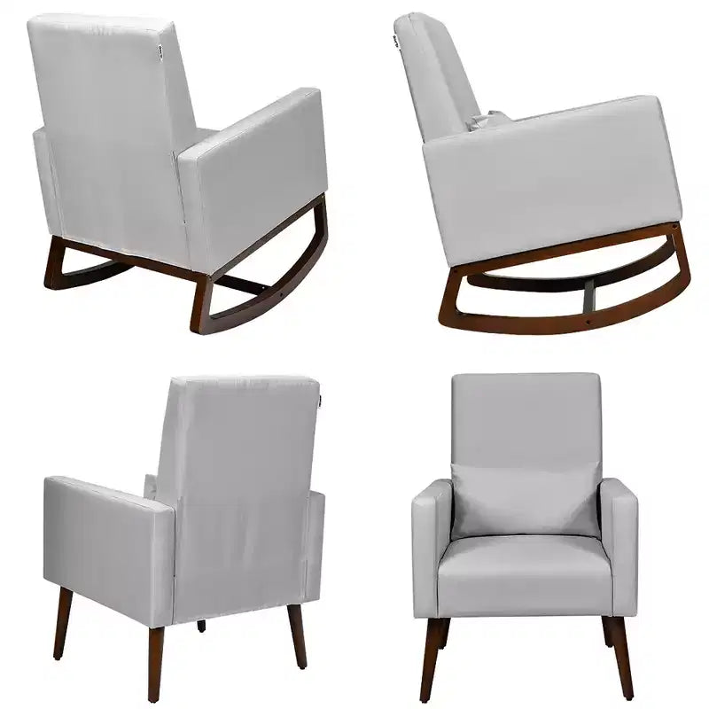 Costway Lot de 2 fauteuils à bascule rembourrés double usage avec oreiller Gris clair/Beige