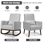 Costway Lot de 2 fauteuils à bascule rembourrés double usage avec oreiller Gris clair/Beige