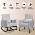 Costway Lot de 2 fauteuils à bascule rembourrés double usage avec oreiller Gris clair/Beige