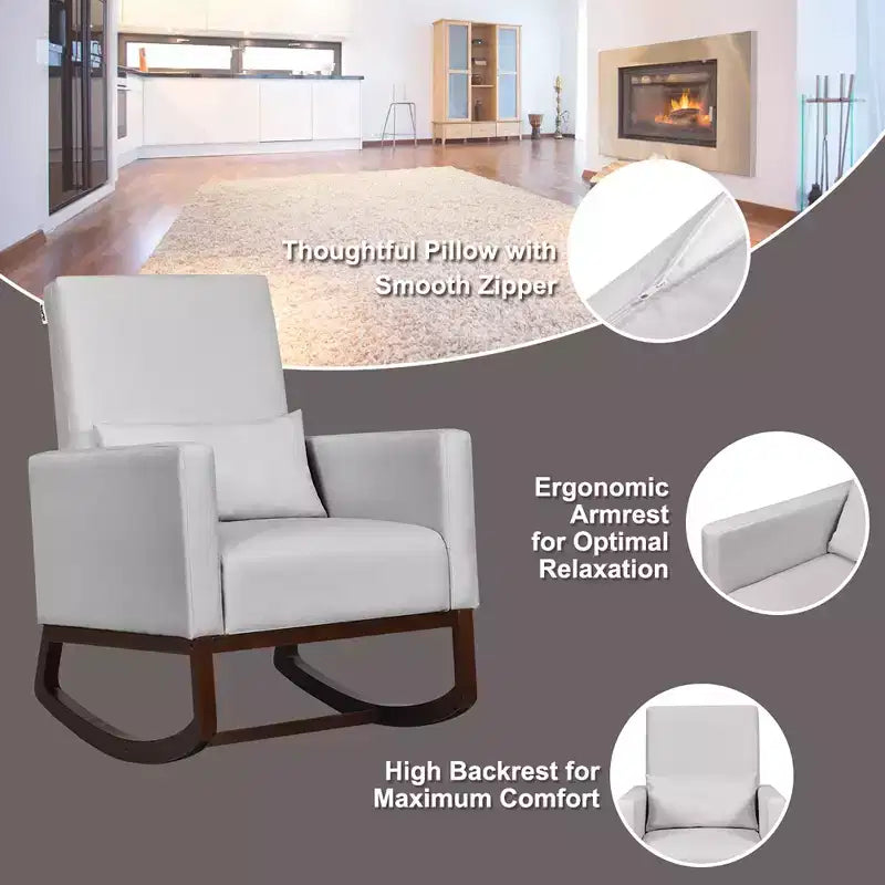 Costway Lot de 2 fauteuils à bascule rembourrés double usage avec oreiller Gris clair/Beige