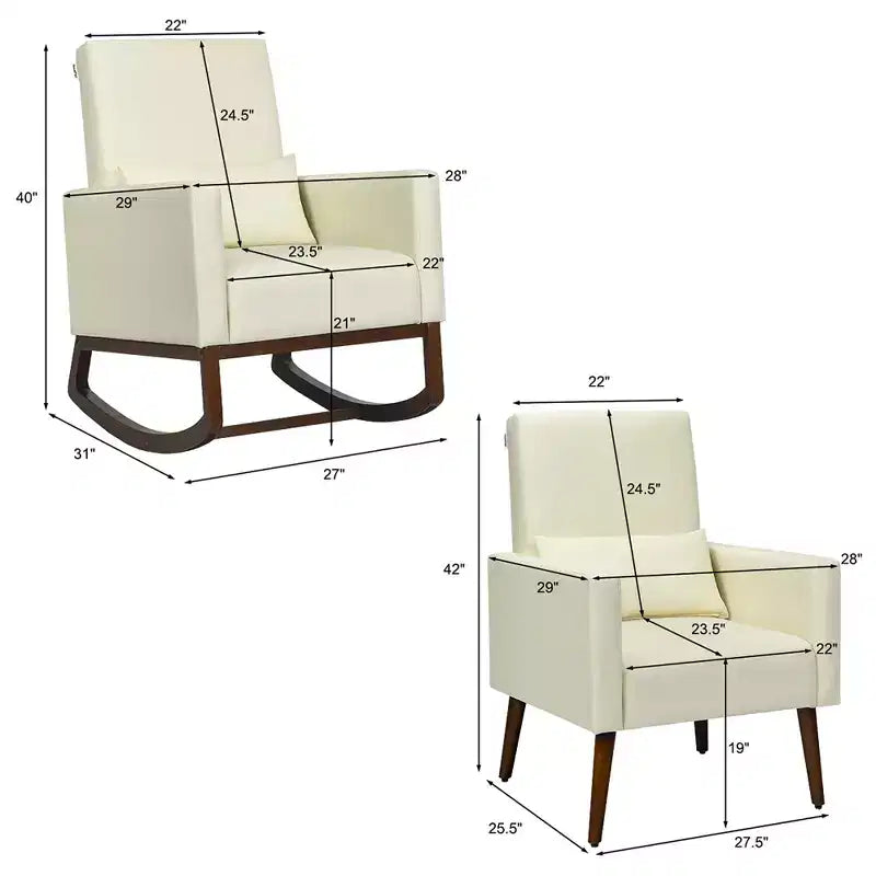Costway Lot de 2 fauteuils à bascule rembourrés double usage avec oreiller Gris clair/Beige