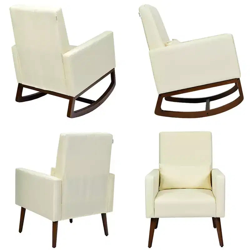 Costway Lot de 2 fauteuils à bascule rembourrés double usage avec oreiller Gris clair/Beige