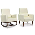 Costway Set of 2 Dual-use Upholstered Rocking Chair w/Pillow Light Grey\Beige