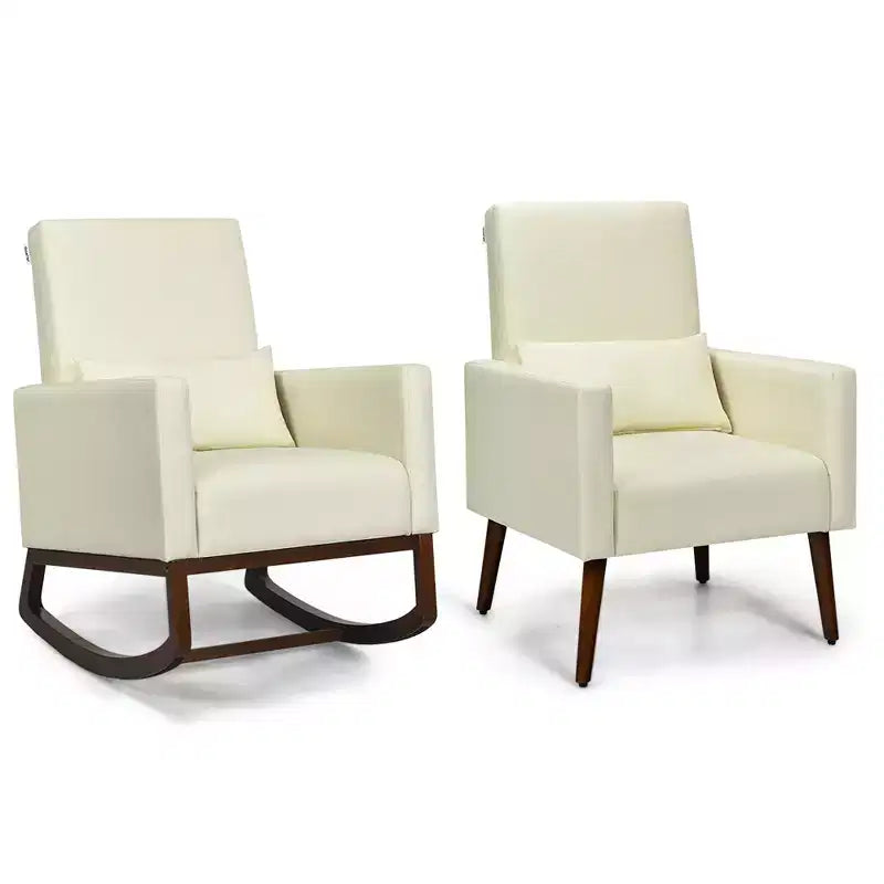 Costway Set of 2 Dual-use Upholstered Rocking Chair w/Pillow Light Grey\Beige