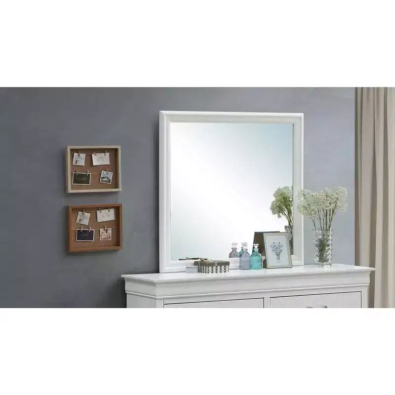 Miroir de commode carré encadré en argent champagne moderne Passion Furniture Lorana 38 po x 38 po