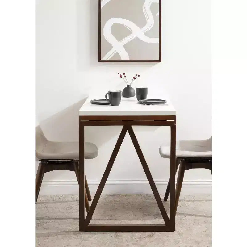 Table à manger rectangulaire Kate and Laurel Truss en MDF, 24x33x31, blanc et noyer