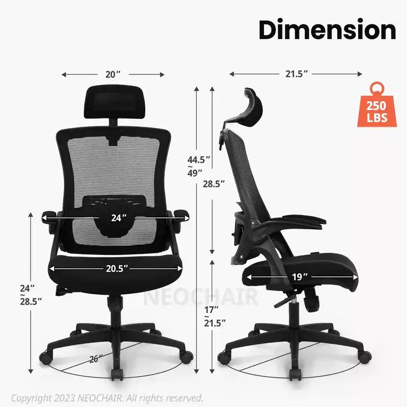 Chaise de bureau ergonomique pivotante NEO avec appui-tête, support lombaire et hauteur réglable
