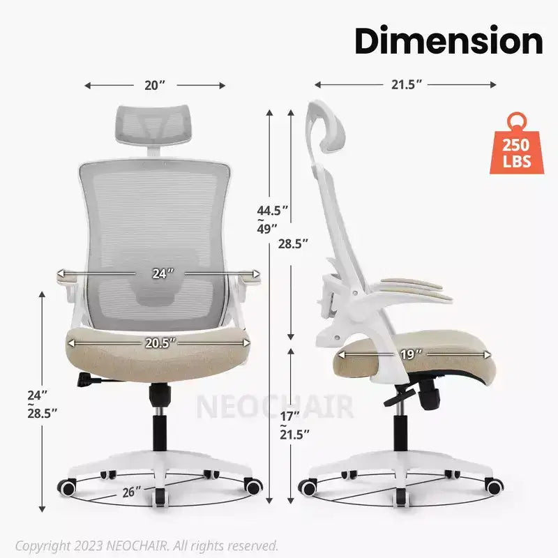 Chaise de bureau ergonomique pivotante NEO avec appui-tête, support lombaire et hauteur réglable