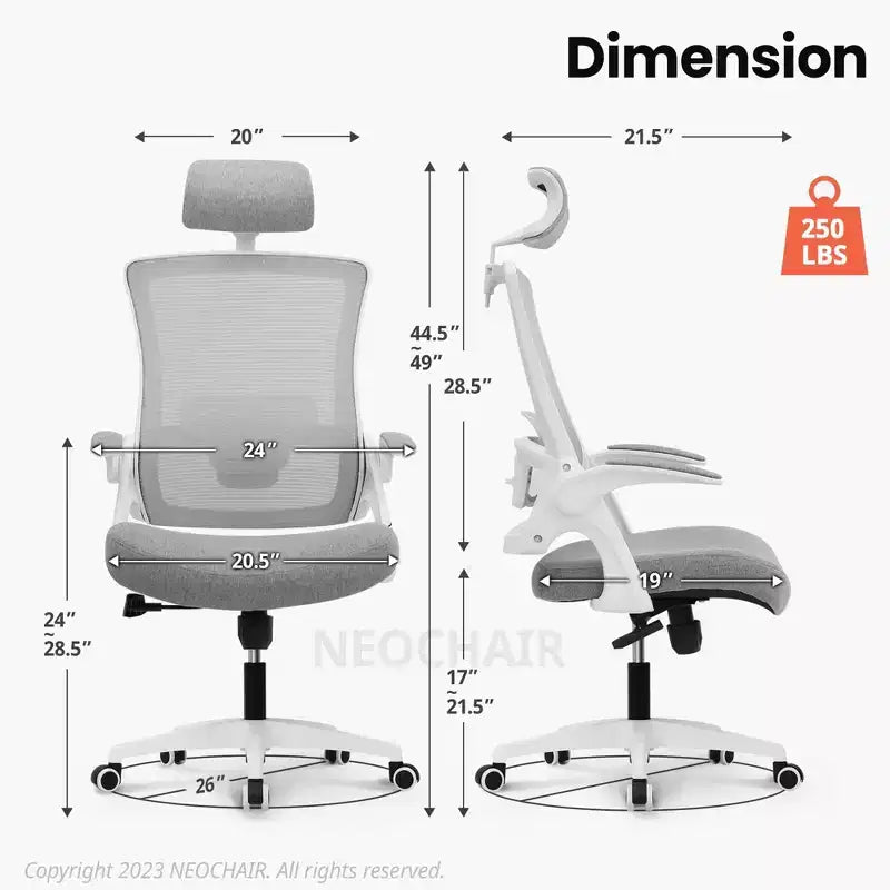 Chaise de bureau ergonomique pivotante NEO avec appui-tête, support lombaire et hauteur réglable