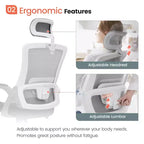 Chaise de bureau ergonomique pivotante NEO avec appui-tête, support lombaire et hauteur réglable