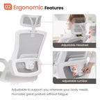 Chaise de bureau ergonomique pivotante NEO avec appui-tête, support lombaire et hauteur réglable