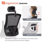 Chaise de bureau ergonomique pivotante NEO avec appui-tête, support lombaire et hauteur réglable