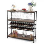 Costway Meuble de Bar à Vin Rustique à 5 Niveaux, Étagère à Vin pour 22 Bouteilles, Meuble Autonome avec Porte-Verres