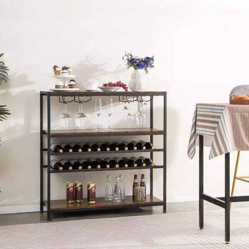 Costway Meuble de Bar à Vin Rustique à 5 Niveaux, Étagère à Vin pour 22 Bouteilles, Meuble Autonome avec Porte-Verres