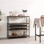 Costway Meuble de Bar à Vin Rustique à 5 Niveaux, Étagère à Vin pour 22 Bouteilles, Meuble Autonome avec Porte-Verres