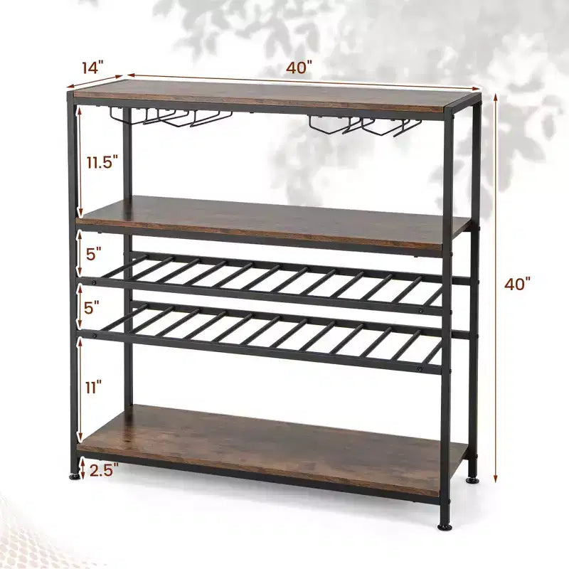 Costway Meuble de Bar à Vin Rustique à 5 Niveaux, Étagère à Vin pour 22 Bouteilles, Meuble Autonome avec Porte-Verres