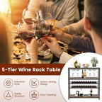 Costway Meuble de Bar à Vin Rustique à 5 Niveaux, Étagère à Vin pour 22 Bouteilles, Meuble Autonome avec Porte-Verres