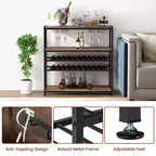 Costway Meuble de Bar à Vin Rustique à 5 Niveaux, Étagère à Vin pour 22 Bouteilles, Meuble Autonome avec Porte-Verres