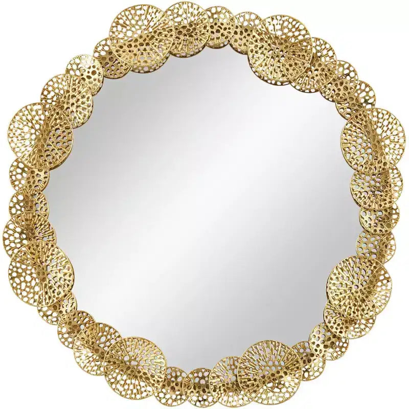 Uttermost Layered Lotus Leaf 33 1/2 Wide Gold Round Wall Mirror