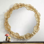 Miroir mural rond Uttermost en feuille de lotus superposée, 85 cm de large, couleur or