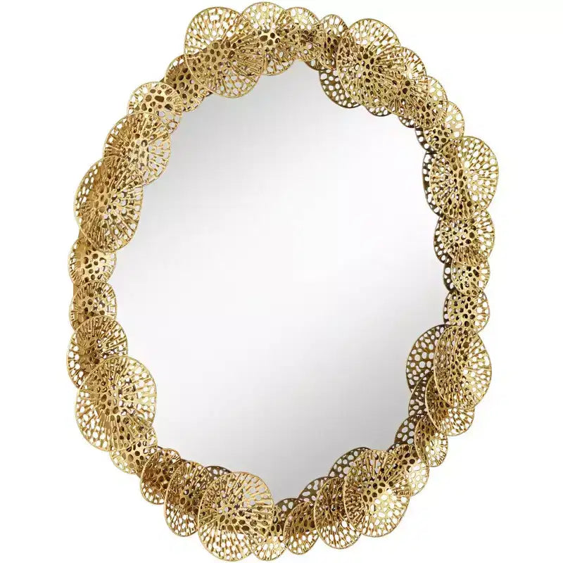 Miroir mural rond Uttermost en feuille de lotus superposée, 85 cm de large, couleur or
