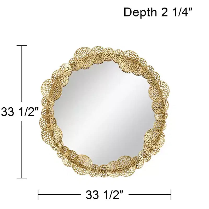 Miroir mural rond Uttermost en feuille de lotus superposée, 85 cm de large, couleur or