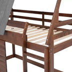 Lit superposé en bois Twin sur Twin avec toit, échelle et 2 fenêtres, chêne et gris fumé - ModernLuxe
