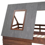 Lit superposé en bois Twin sur Twin avec toit, échelle et 2 fenêtres, chêne et gris fumé - ModernLuxe