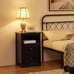 Table d'appoint en bois Yaheetech avec tiroirs de rangement et étagère ouverte pour chambre et salon