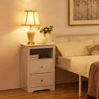 Table d'appoint en bois Yaheetech avec tiroirs de rangement et étagère ouverte pour chambre et salon