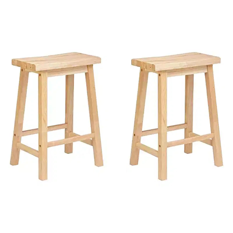 PJ Wood Classic Saddle Seat 24 Inch Kitchen Bar Counter Stool with Backless Seat & 4 Square Legs, for Homes, Dining Spaces, and Bars (2 Pack)
