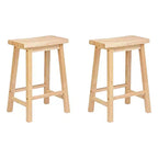 PJ Wood Classic Saddle Seat 24 Inch Kitchen Bar Counter Stool with Backless Seat & 4 Square Legs, for Homes, Dining Spaces, and Bars (2 Pack)