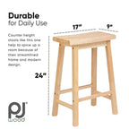 Tabouret de bar de cuisine PJ Wood Classic Saddle Seat 61 cm, sans dossier et avec 4 pieds carrés, pour les maisons, les salles à manger et les bars (lot de 2)