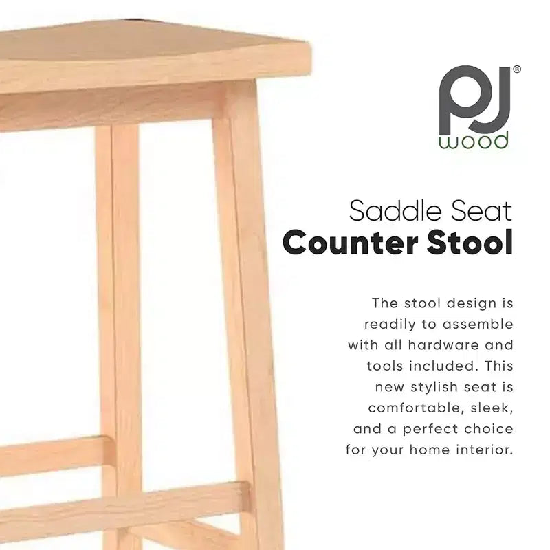 Tabouret de bar de cuisine PJ Wood Classic Saddle Seat 61 cm, sans dossier et avec 4 pieds carrés, pour les maisons, les salles à manger et les bars (lot de 2)