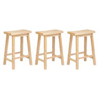 PJ Wood Classic Saddle Seat 24'' Kitchen Bar Counter Stool with Backless Seat & 4 Square Legs, for Homes, Dining Spaces, and Bars, Natural (3 Pack)