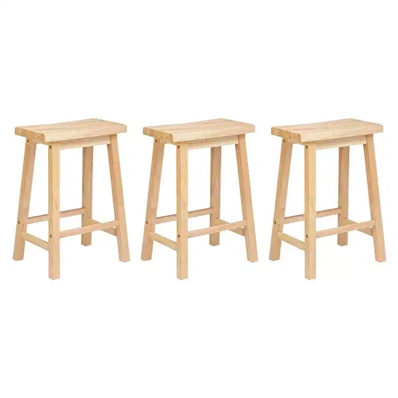 PJ Wood Classic Saddle Seat 24'' Kitchen Bar Counter Stool with Backless Seat & 4 Square Legs, for Homes, Dining Spaces, and Bars, Natural (3 Pack)