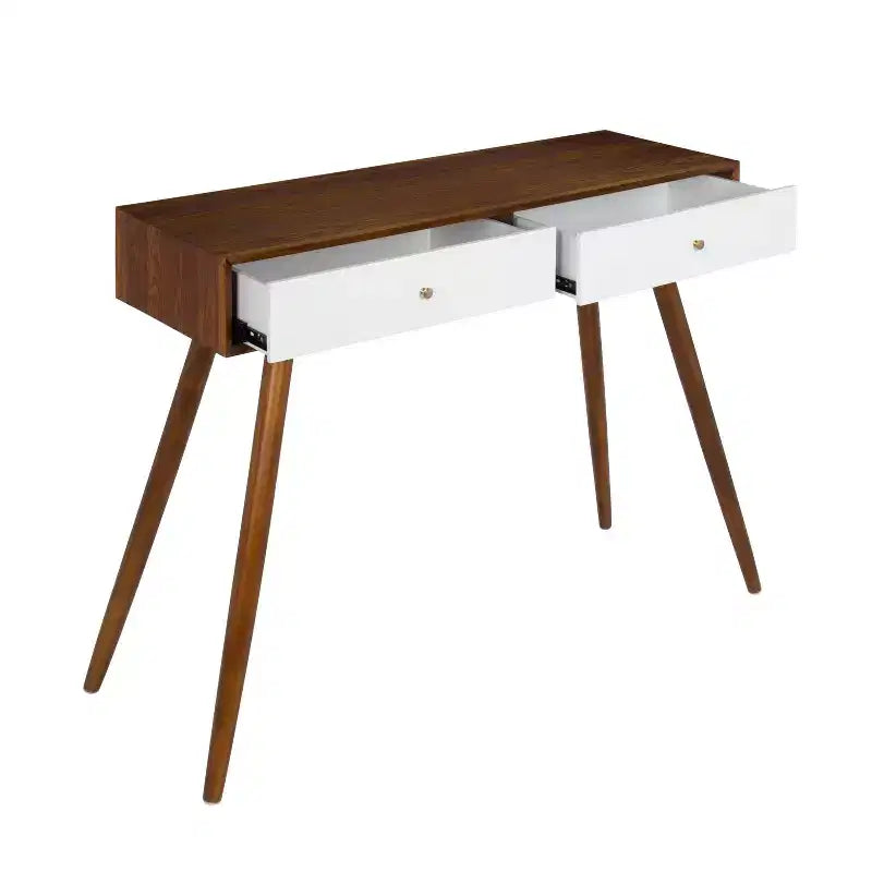 Console en bois rectangulaire Finco de Kate et Laurel, 36x12x30, Noyer et Blanc