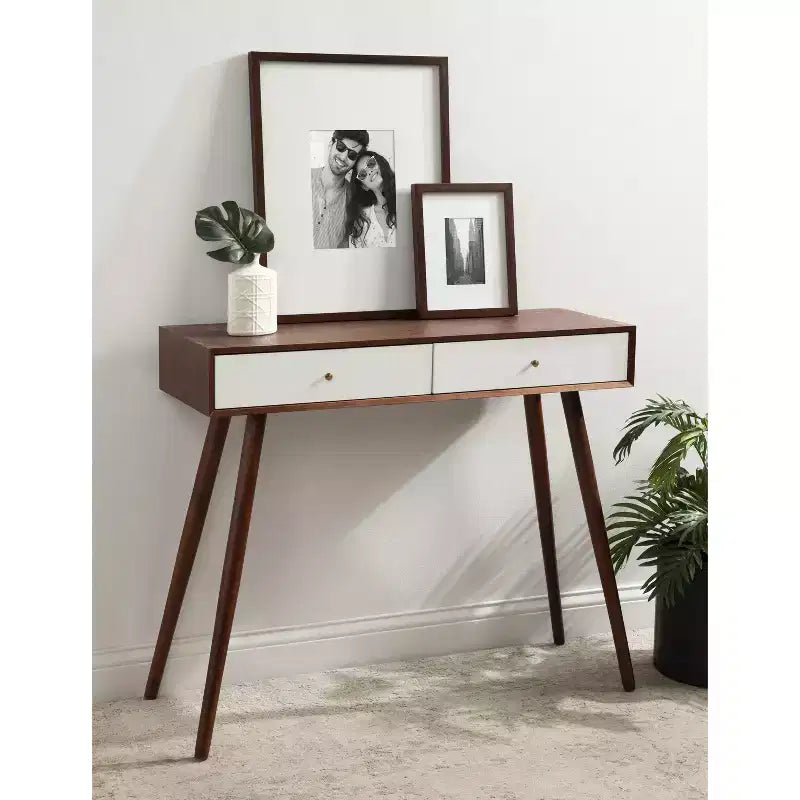 Console en bois rectangulaire Finco de Kate et Laurel, 36x12x30, Noyer et Blanc