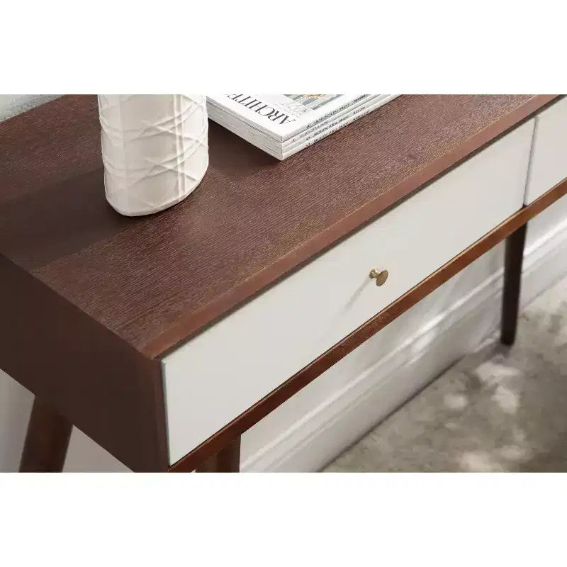 Console en bois rectangulaire Finco de Kate et Laurel, 36x12x30, Noyer et Blanc
