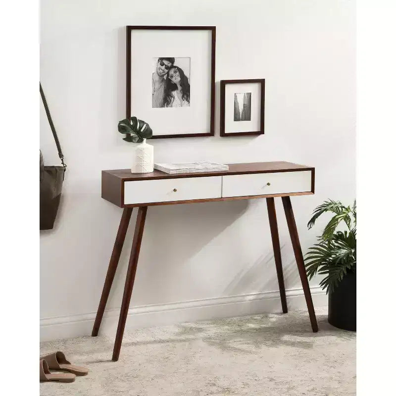 Console en bois rectangulaire Finco de Kate et Laurel, 36x12x30, Noyer et Blanc
